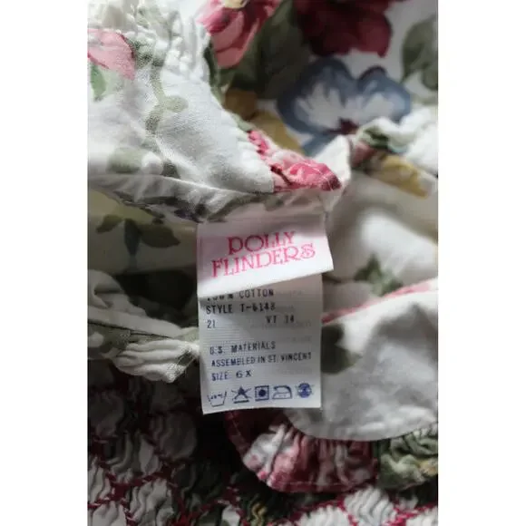 Vintage Polly Flinders 6X Girls Floral Dress Peter Pan Collar Smocked - Picture 4 of 9